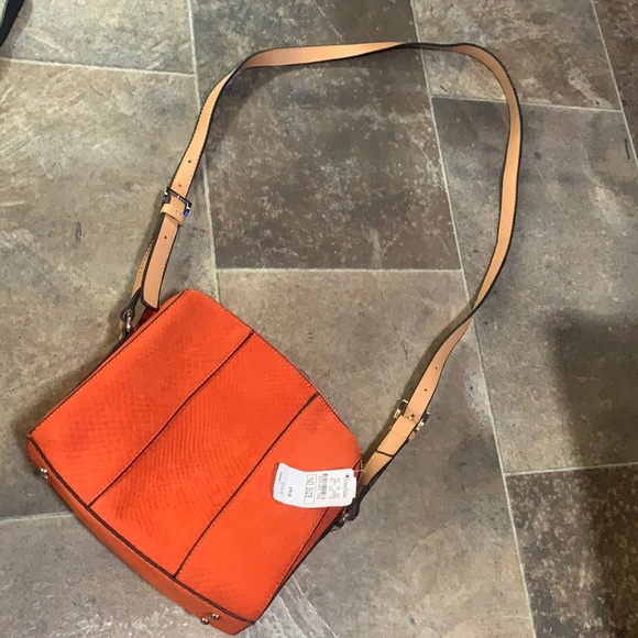 Neiman Marcus Orange Crossbody Shoulder Bag Medium Animal Embossed Print - Picture 1 of 8